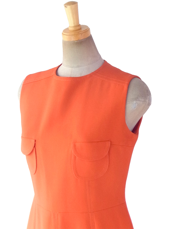 ヨーロッパ古着 フランス買い付け 60年代製 オレンジ X ビッグステッチ ウール ジャケット・ワンピース セットアップ 18FC009