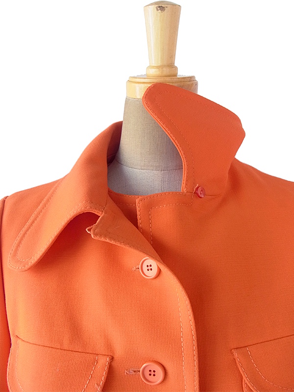 ヨーロッパ古着 フランス買い付け 60年代製 オレンジ X ビッグステッチ ウール ジャケット・ワンピース セットアップ 18FC009