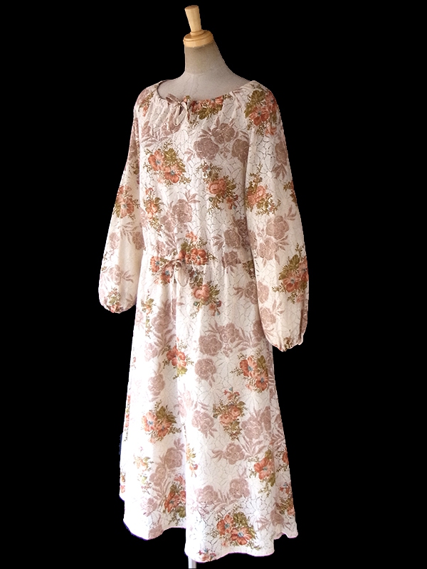 アンティーク ビンテージ 60s 総刺繍 ドレス ワンピース 花柄