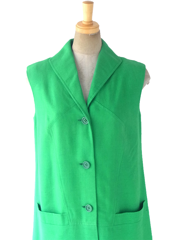 ヨーロッパ古着 フランス買い付け 60年代製 美しいグリーン X シームデザイン ポケット付き ヴィンテージ ワンピース 18FC116