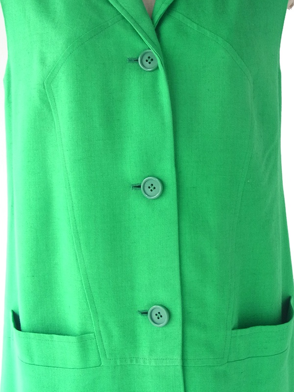 ヨーロッパ古着 フランス買い付け 60年代製 美しいグリーン X シームデザイン ポケット付き ヴィンテージ ワンピース 18FC116