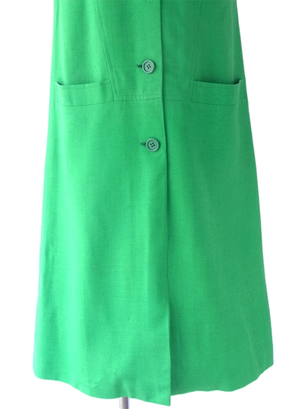 ヨーロッパ古着 フランス買い付け 60年代製 美しいグリーン X シームデザイン ポケット付き ヴィンテージ ワンピース 18FC116