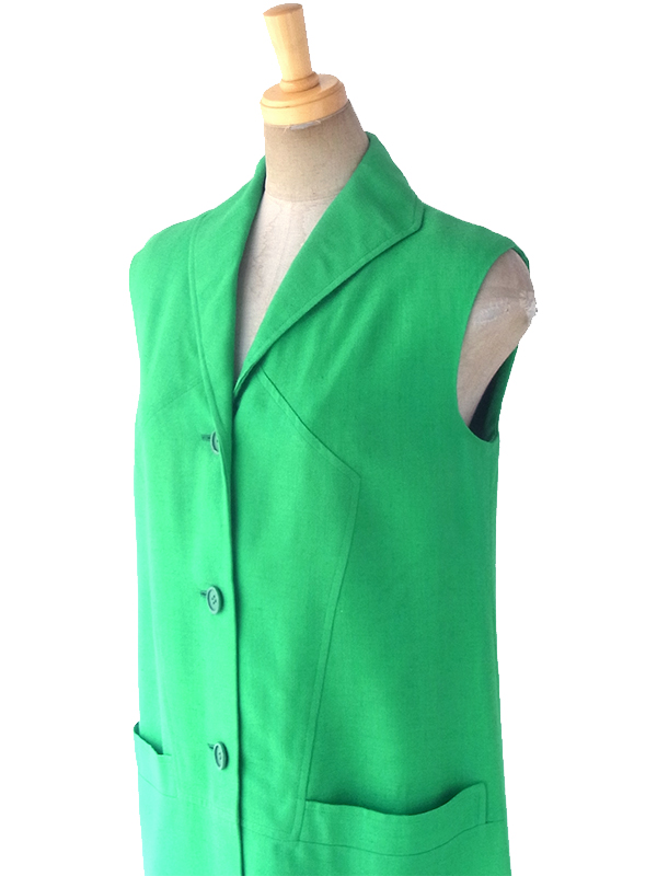 ヨーロッパ古着 フランス買い付け 60年代製 美しいグリーン X シームデザイン ポケット付き ヴィンテージ ワンピース 18FC116