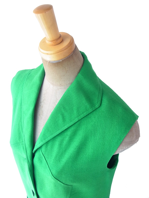 ヨーロッパ古着 フランス買い付け 60年代製 美しいグリーン X シームデザイン ポケット付き ヴィンテージ ワンピース 18FC116