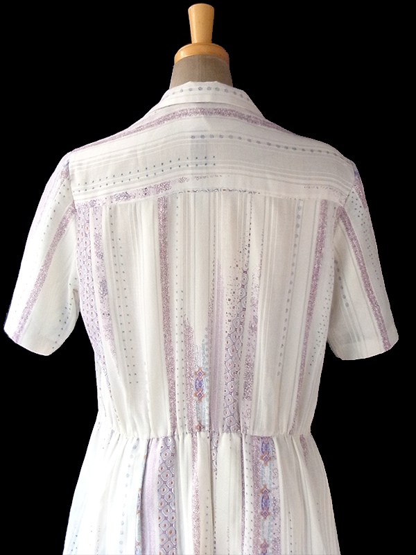 ヨーロッパ古着 60年代フランス製 オフホワイト X レトロプリント ガーゼのような繊細な生地 ワンピース 18FC118