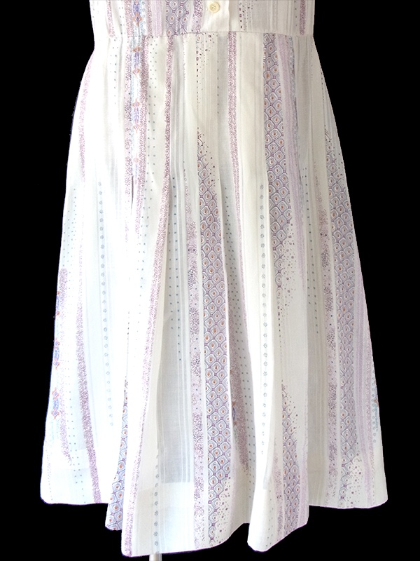 ヨーロッパ古着 60年代フランス製 オフホワイト X レトロプリント ガーゼのような繊細な生地 ワンピース 18FC118