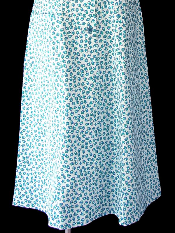 ヨーロッパ古着 60年代フランス製 ホワイト X ブルー 小花柄 ポケット付き シャツ ワンピース 18FC200