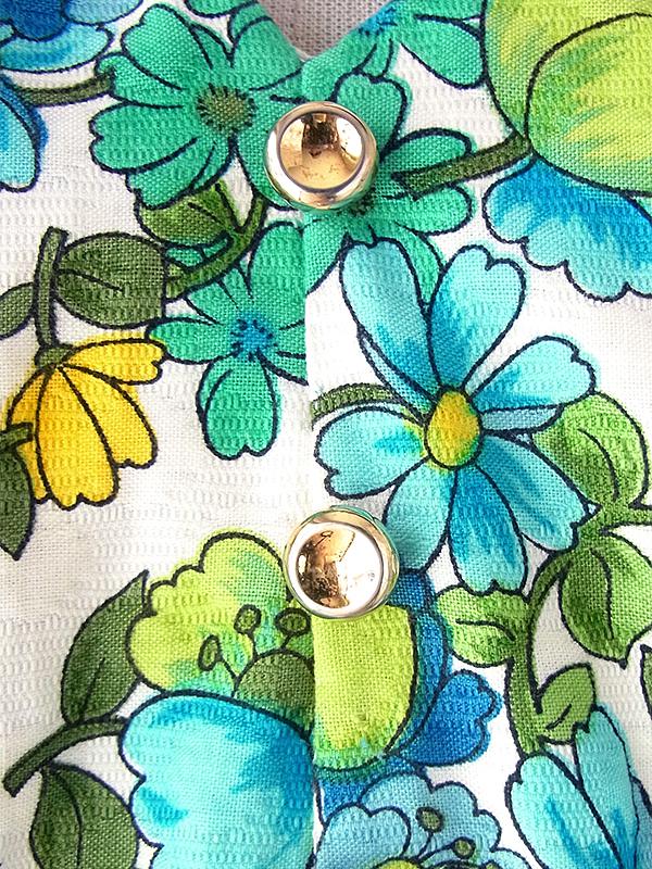 ヨーロッパ古着 フランス買い付け 60年代製 ホワイト X 涼やかな花柄 円形が控えめに浮かぶ生地 ワンピース 18FC216