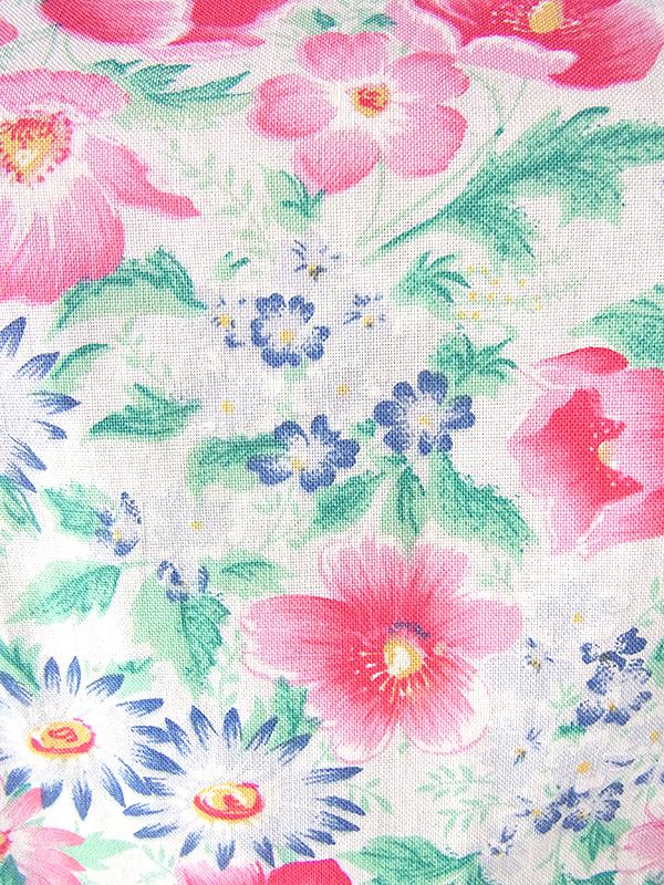 ヨーロッパ古着 60年代フランス製 ホワイト X パステル調カラフル花柄 ヴィンテージ ワンピース 18FC308