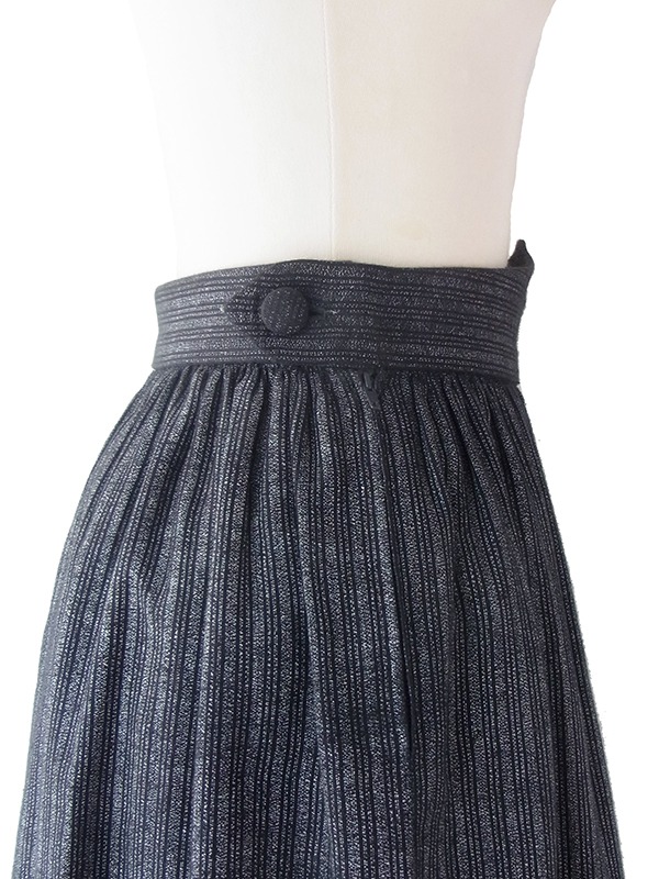 ヨーロッパ古着 フランス買い付け 60年代製 ブラック X グレイ ストライプ・モザイク ギャザー スカート 18FC319