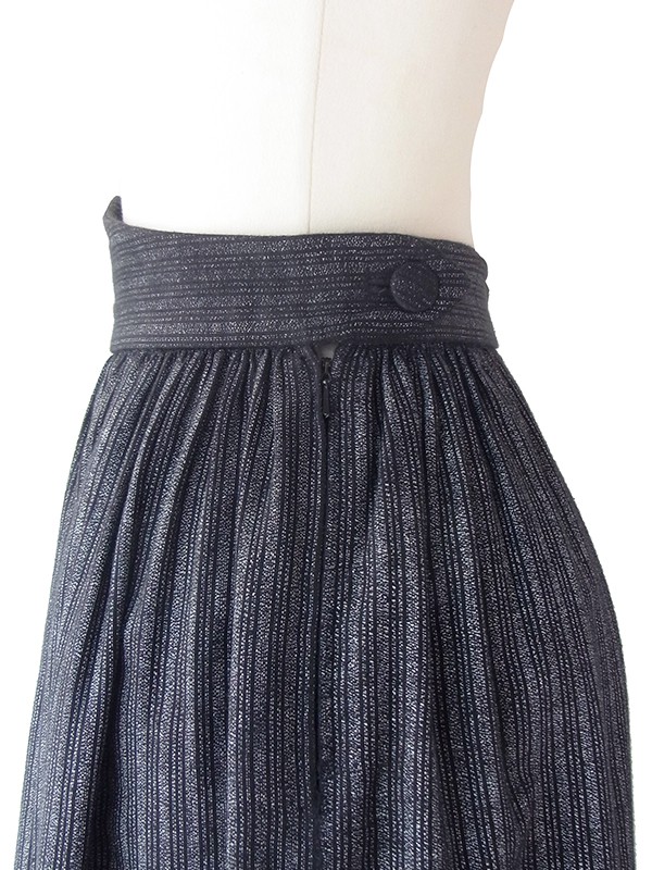 ヨーロッパ古着 フランス買い付け 60年代製 ブラック X グレイ ストライプ・モザイク ギャザー スカート 18FC319