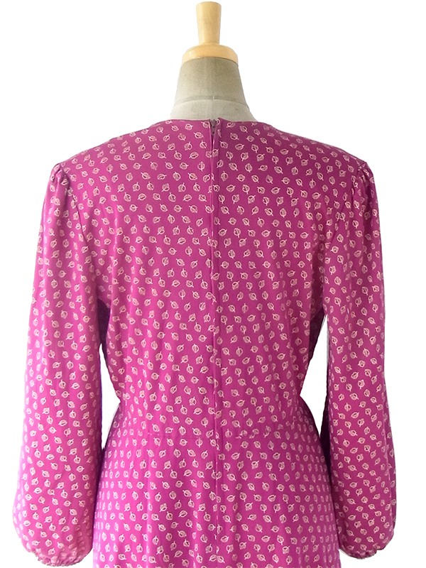 ヨーロッパ古着 フランス買い付け 70年代製 ワインレッド X クリーム色 カシュクール ペプラム ワンピース 18FC419