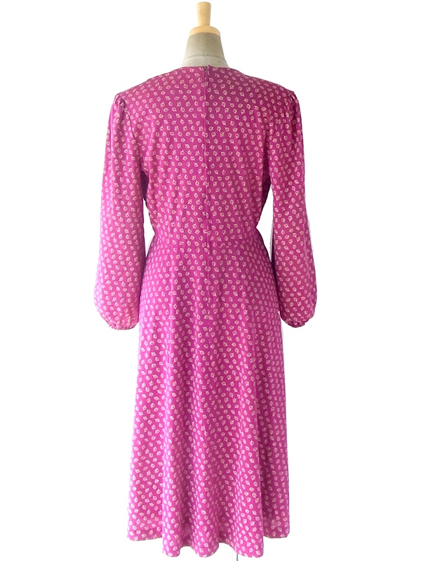 ヨーロッパ古着 フランス買い付け 70年代製 ワインレッド X クリーム色 カシュクール ペプラム ワンピース 18FC419