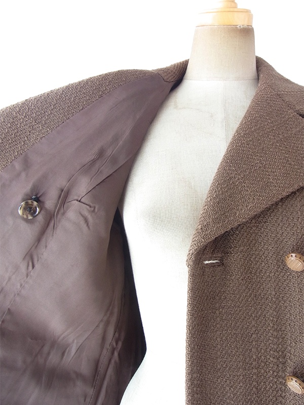 ヨーロッパ古着 フランス買い付け 60年代製 ダークブラウン X ウール ツイード コート 18FC503