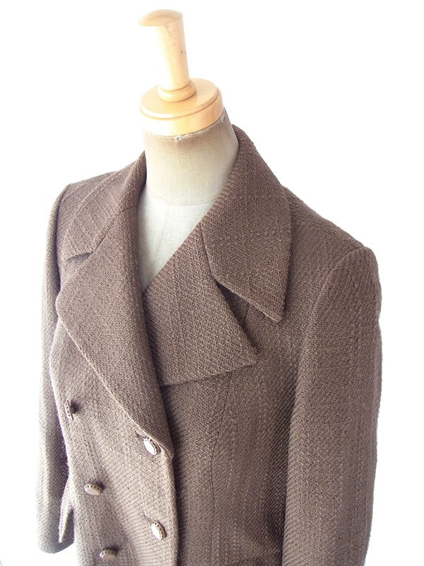 ヨーロッパ古着 フランス買い付け 60年代製 ダークブラウン X ウール ツイード コート 18FC503