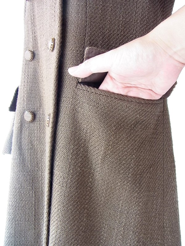 ヨーロッパ古着 フランス買い付け 60年代製 ダークブラウン X ウール ツイード コート 18FC503