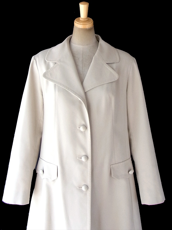 ヨーロッパ古着 フランス買い付け ライトグレイ X ステッチデザイン Aライン コート 18FC507