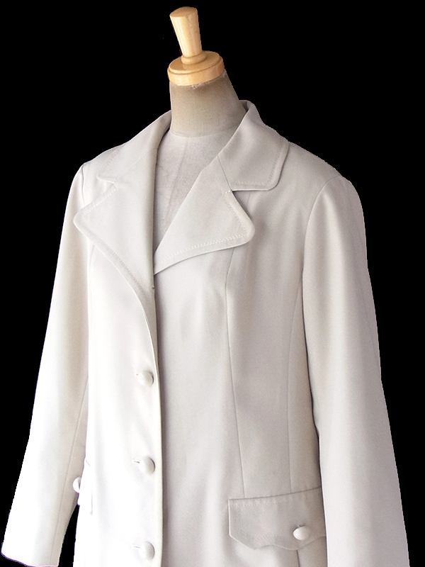 ヨーロッパ古着 フランス買い付け ライトグレイ X ステッチデザイン Aライン コート 18FC507