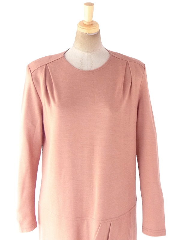 ヨーロッパ古着 70年代フランス製 アプリコット X タックデザイン 生地が重なったスカート ワンピース 18FC514