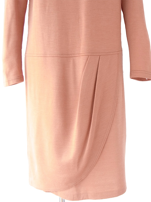 ヨーロッパ古着 70年代フランス製 アプリコット X タックデザイン 生地が重なったスカート ワンピース 18FC514