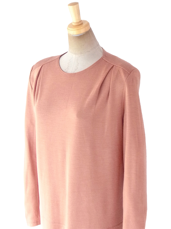 ヨーロッパ古着 70年代フランス製 アプリコット X タックデザイン 生地が重なったスカート ワンピース 18FC514