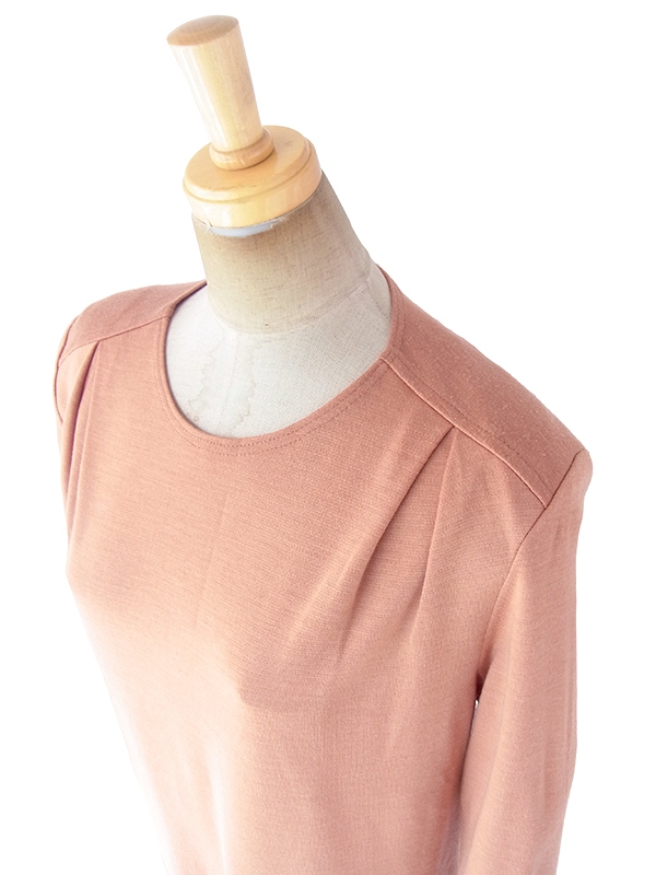 ヨーロッパ古着 70年代フランス製 アプリコット X タックデザイン 生地が重なったスカート ワンピース 18FC514