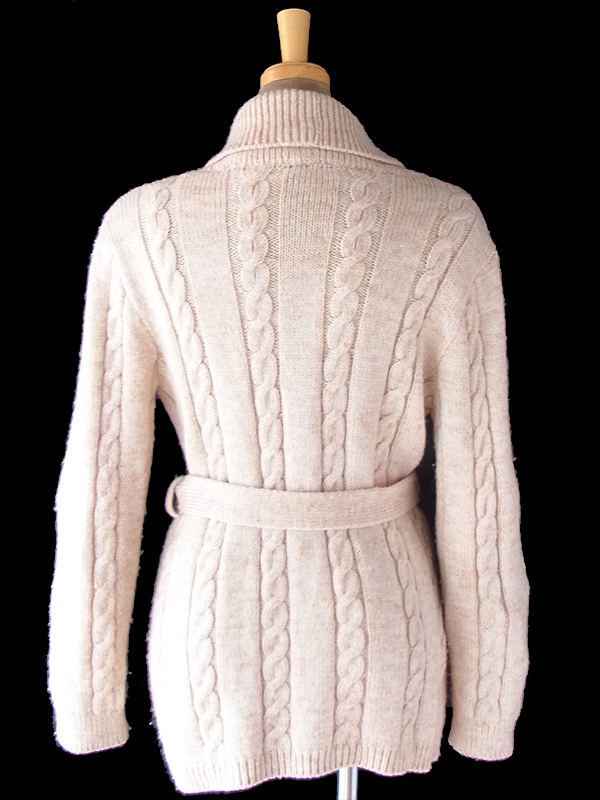 ヨーロッパ古着 フランス買い付け 60年代製 ライトベージュ X 共布ベルト付き アランニット カーディガン 18FC519