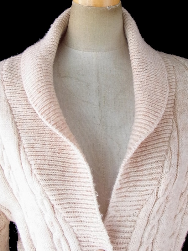 ヨーロッパ古着 フランス買い付け 60年代製 ライトベージュ X 共布ベルト付き アランニット カーディガン 18FC519