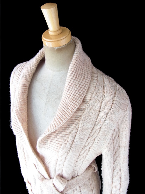 ヨーロッパ古着 フランス買い付け 60年代製 ライトベージュ X 共布ベルト付き アランニット カーディガン 18FC519