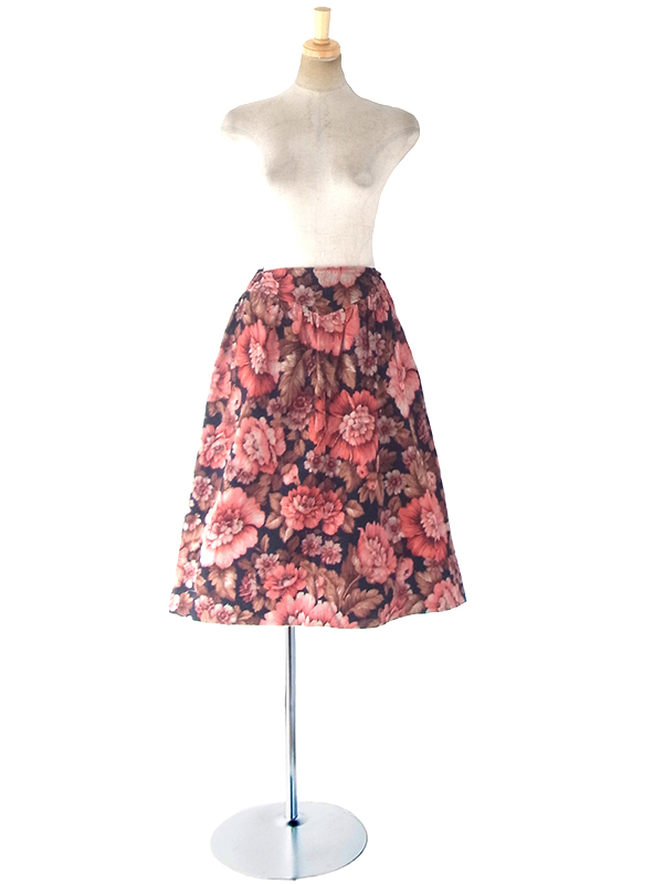 ヨーロッパ古着 フランス買い付け 60年代製 ブラック X ダークピング・ブラウン コーデュロイ スカート 18FC522