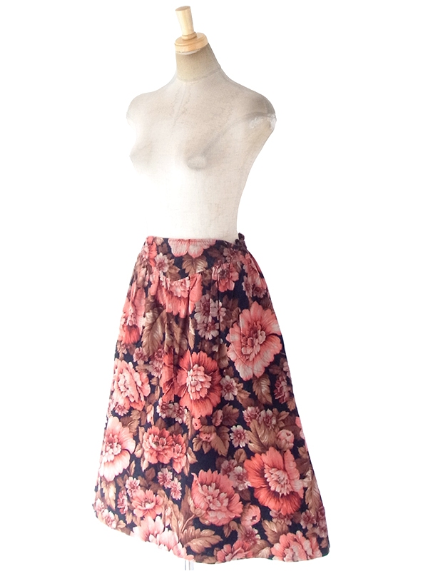 ヨーロッパ古着 フランス買い付け 60年代製 ブラック X ダークピング・ブラウン コーデュロイ スカート 18FC522