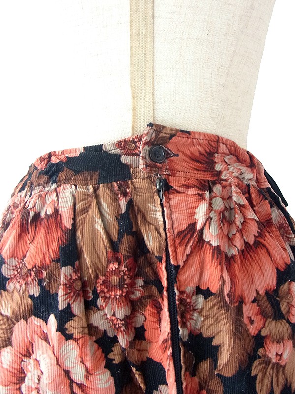 ヨーロッパ古着 フランス買い付け 60年代製 ブラック X ダークピング・ブラウン コーデュロイ スカート 18FC522