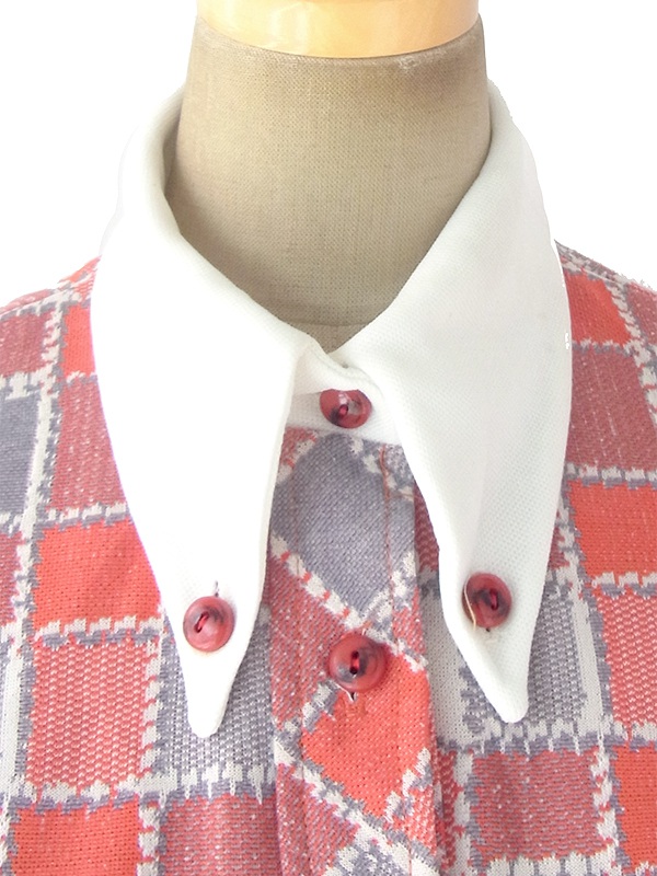 ヨーロッパ古着 ロンドン買い付け 70年代製 レッド・ベージュ・グレイ X ブロックチェックプリント レトロ ワンピース 18OM401