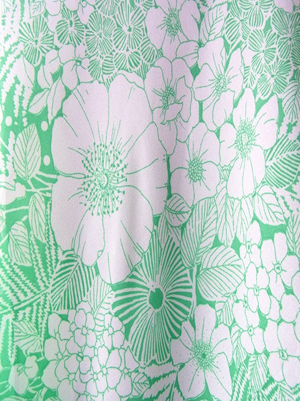 ヨーロッパ古着 ロンドン買い付け 70年代製 エメラルドグリーン X ホワイト 花柄 共布ベルト付き ヴィンテージ ワンピース 18SR006