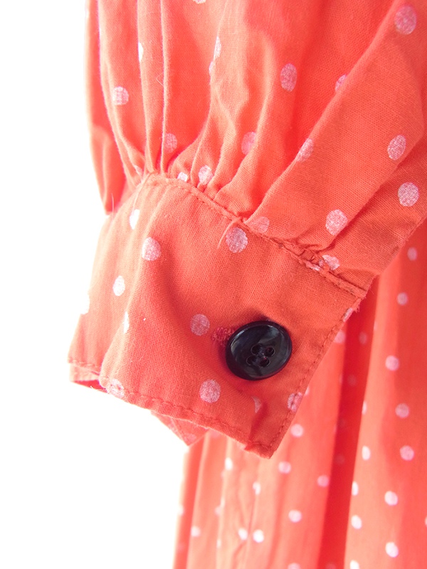 ヨーロッパ古着 ロンドン買い付け 60年代製 レッド X ホワイト 水玉 薔薇コサージュ ヴィンテージ ワンピース 18SR007