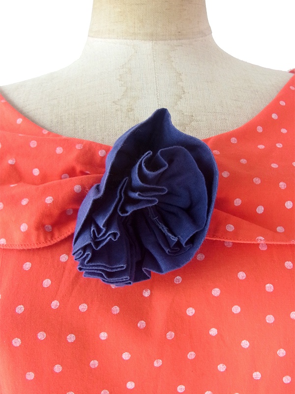 ヨーロッパ古着 ロンドン買い付け 60年代製 レッド X ホワイト 水玉 薔薇コサージュ ヴィンテージ ワンピース 18SR007