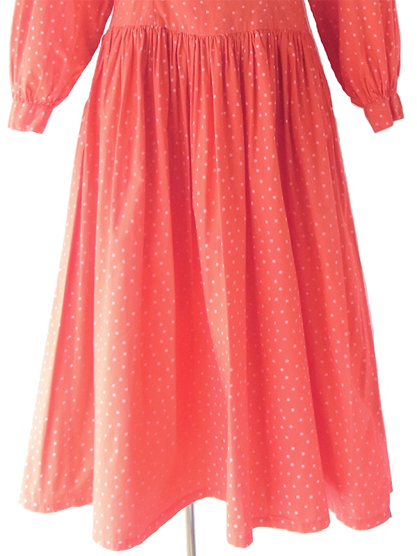 ヨーロッパ古着 ロンドン買い付け 60年代製 レッド X ホワイト 水玉 薔薇コサージュ ヴィンテージ ワンピース 18SR007