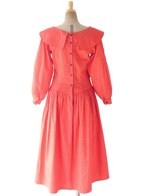 ヨーロッパ古着 ロンドン買い付け 60年代製 レッド X ホワイト 水玉 薔薇コサージュ ヴィンテージ ワンピース 18SR007