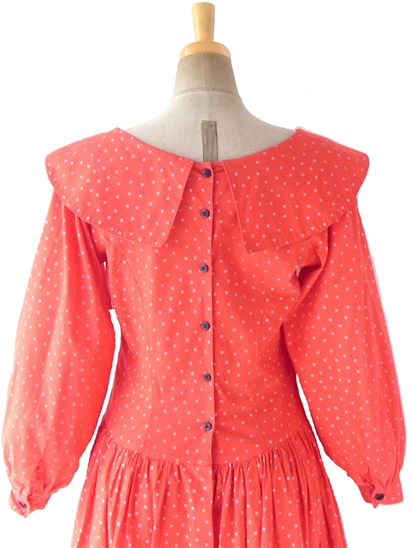 ヨーロッパ古着 ロンドン買い付け 60年代製 レッド X ホワイト 水玉 薔薇コサージュ ヴィンテージ ワンピース 18SR007