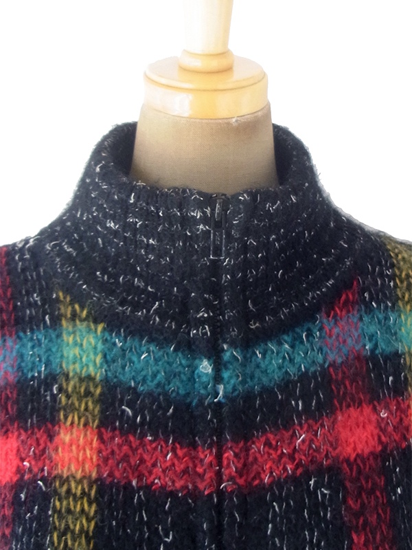 ヨーロッパ古着 ロンドン買い付け ブラック X レッド・ブルー・イエロー チェック柄 モヘア ジップアップ ジャケット 18SR010