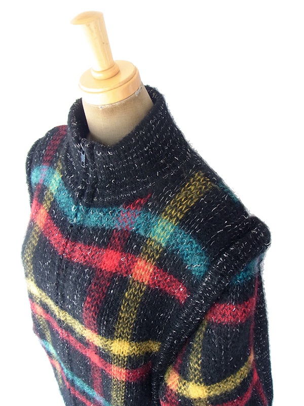 ヨーロッパ古着 ロンドン買い付け ブラック X レッド・ブルー・イエロー チェック柄 モヘア ジップアップ ジャケット 18SR010