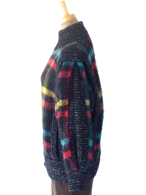 ヨーロッパ古着 ロンドン買い付け ブラック X レッド・ブルー・イエロー チェック柄 モヘア ジップアップ ジャケット 18SR010