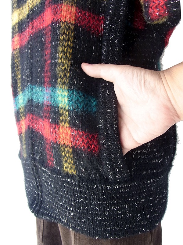 ヨーロッパ古着 ロンドン買い付け ブラック X レッド・ブルー・イエロー チェック柄 モヘア ジップアップ ジャケット 18SR010