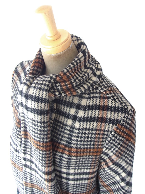 ヨーロッパ古着 ロンドン買い付け 60年代製 タータンチェック X マフラー風デザイン フリンジ付き ウール コート 18SR011