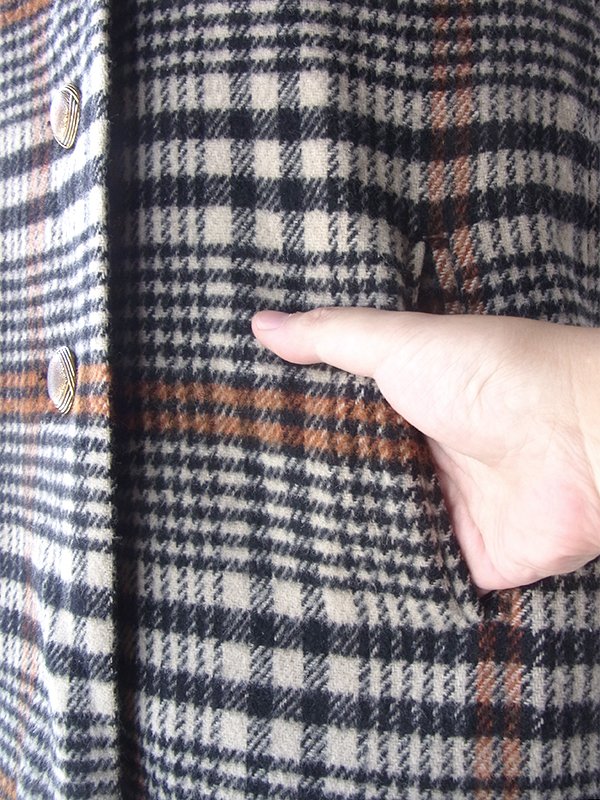 ヨーロッパ古着 ロンドン買い付け 60年代製 タータンチェック X マフラー風デザイン フリンジ付き ウール コート 18SR011