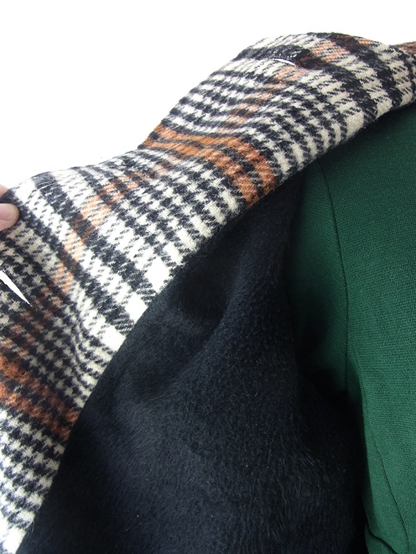 ヨーロッパ古着 ロンドン買い付け 60年代製 タータンチェック X マフラー風デザイン フリンジ付き ウール コート 18SR011