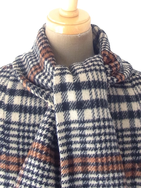 ヨーロッパ古着 ロンドン買い付け 60年代製 タータンチェック X マフラー風デザイン フリンジ付き ウール コート 18SR011