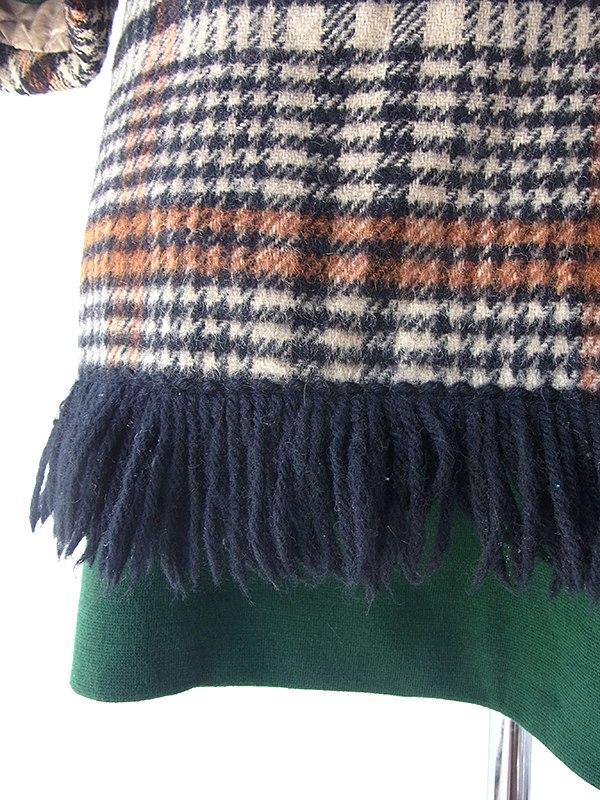 ヨーロッパ古着 ロンドン買い付け 60年代製 タータンチェック X マフラー風デザイン フリンジ付き ウール コート 18SR011