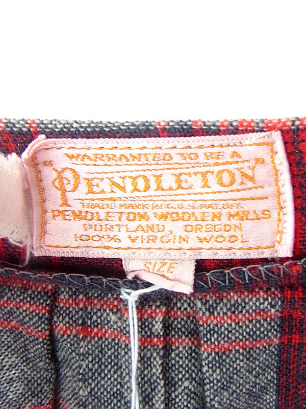 アメリカ製 PENDELTON レッド X ネイビー X ライトベージュ チェック柄柄 ウール ボックスプリーツ スカート 18SR118