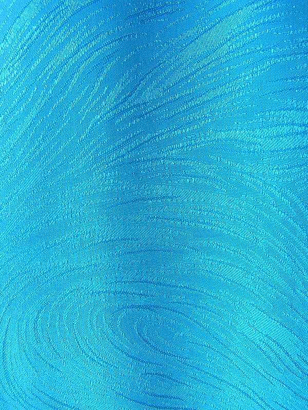 ヨーロッパ古着 70年代カナダ製 ターコイズブルー X 波模様が浮かぶシルク風生地 ドレス 19BS214